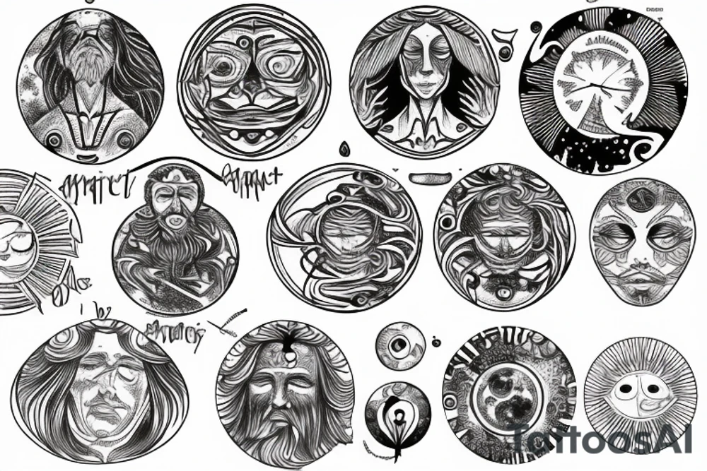 Vitruvian men , galaxy, Sun, tattoo idea