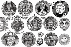 Vitruvian men , galaxy, Sun, tattoo idea