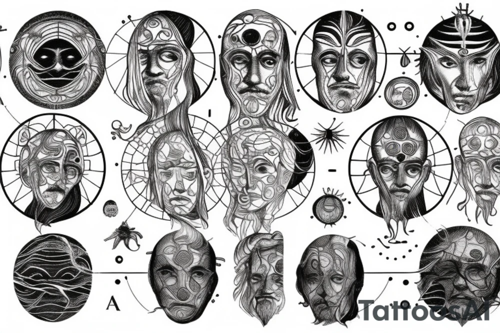 Vitruvian men , galaxy, Sun, tattoo idea