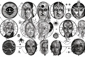 Vitruvian men , galaxy, Sun, tattoo idea