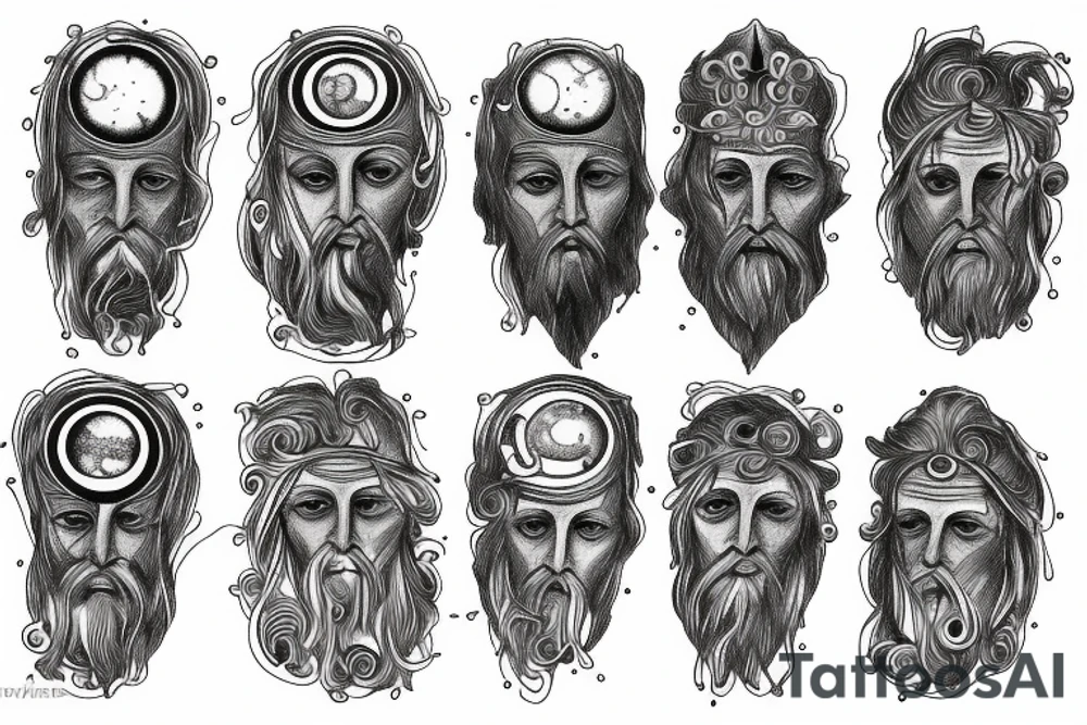 Vitruvian men , galaxy, Sun, tattoo idea