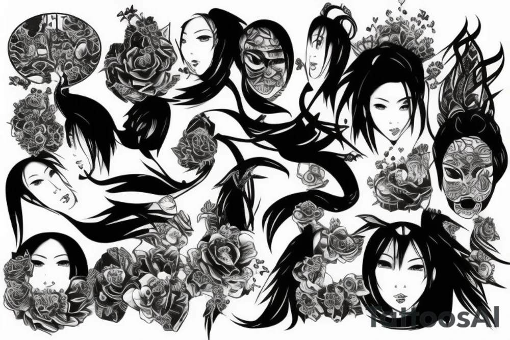 Japanese style, realistic motives tattoo idea