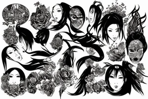 Japanese style, realistic motives tattoo idea