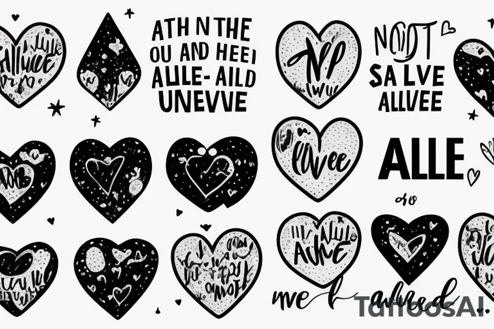 The words "and the universe said you are not alone" with a pixelated heart small tattoo idea