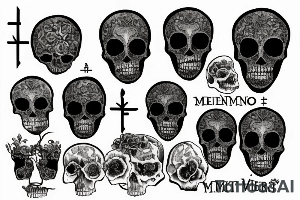 Memento Mori / Memento Vivre are both written in.  All black with the theme of rebirth and living life to its fullest tattoo idea