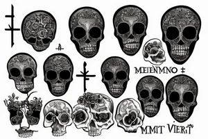 Memento Mori / Memento Vivre are both written in.  All black with the theme of rebirth and living life to its fullest tattoo idea