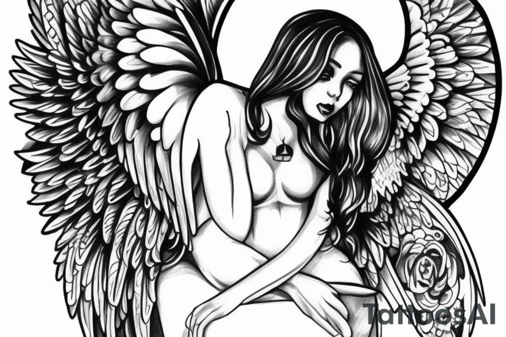 Guardian angel kiss tattoo idea