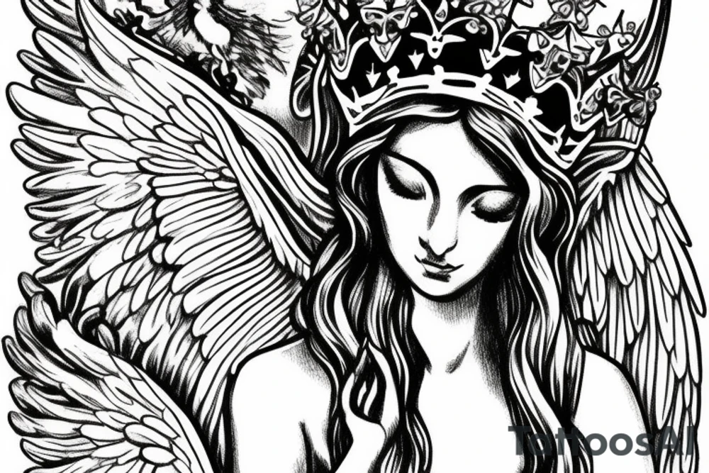 Guardian angel with crown tattoo idea