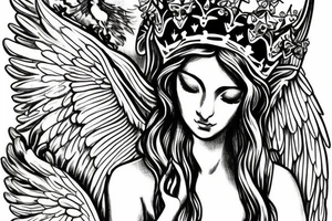Guardian angel with crown tattoo idea