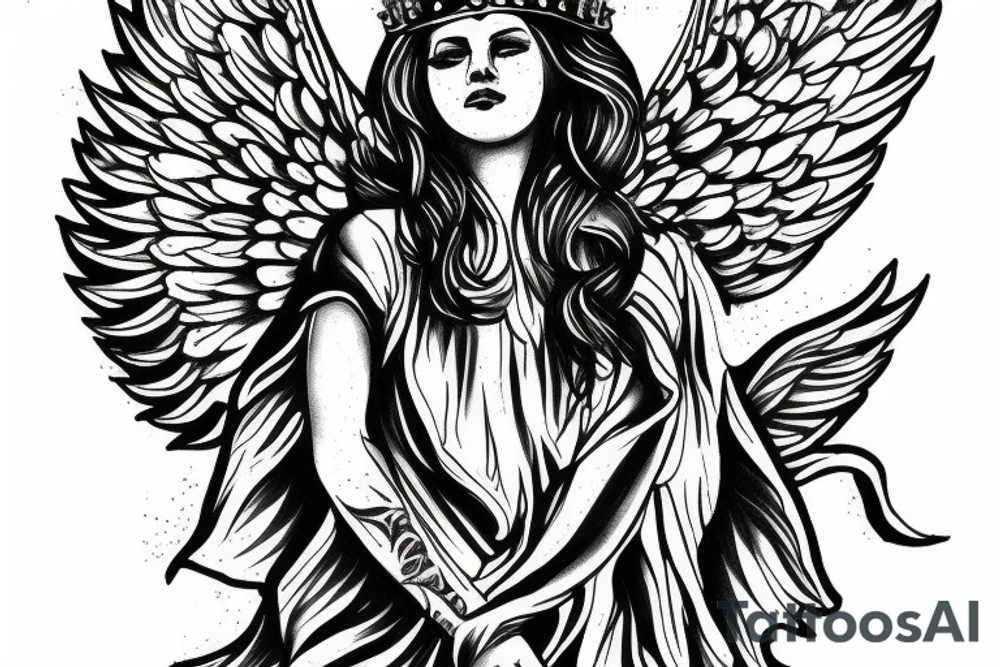Guardian angel with crown tattoo idea