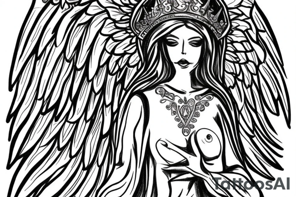 Guardian angel with crown tattoo idea