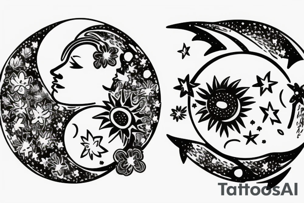 moon with two stars and flowers on the moon tattoo idea moon with two stars and flowers on the moon tattoo idea