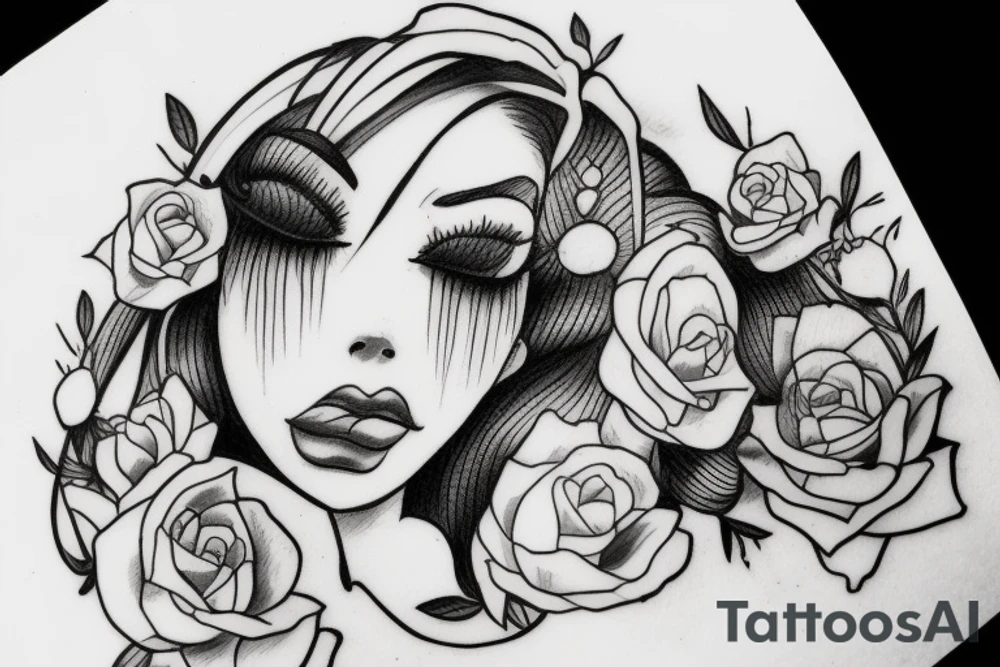 a drawn girl in lingerie on the moon tattoo idea