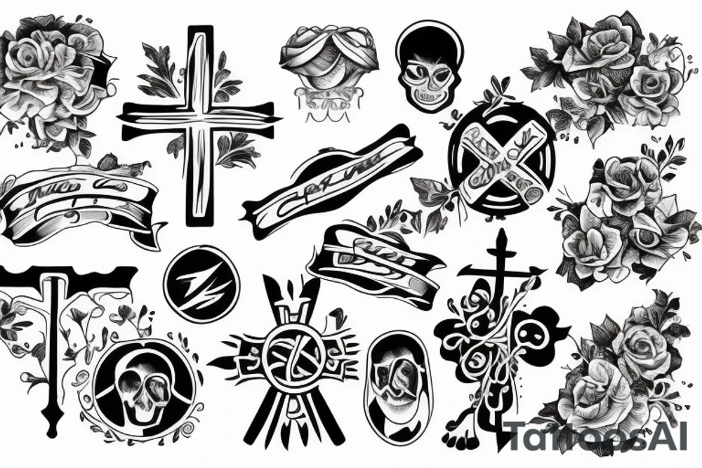 Cross, family and intellingence tattoo idea