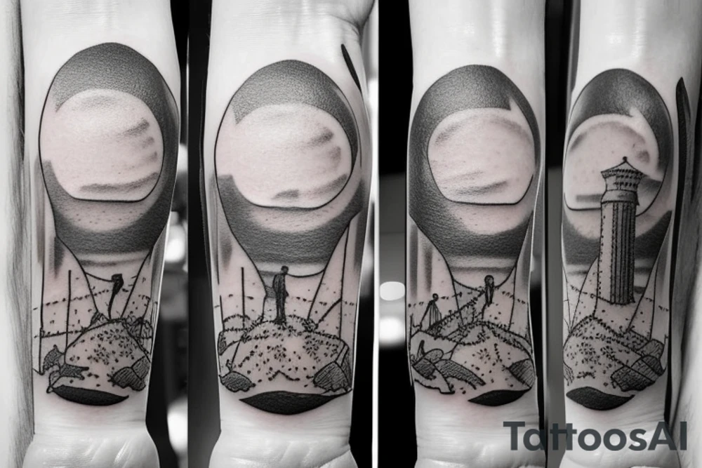 A man walks in sand glass tattoo idea