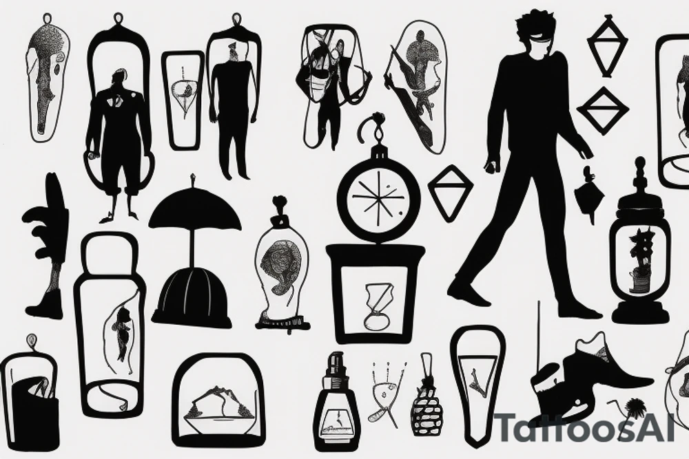 A man walks in sand glass tattoo idea