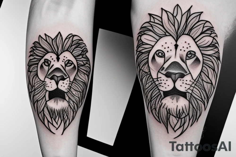 lion face with flowers tattoo idea