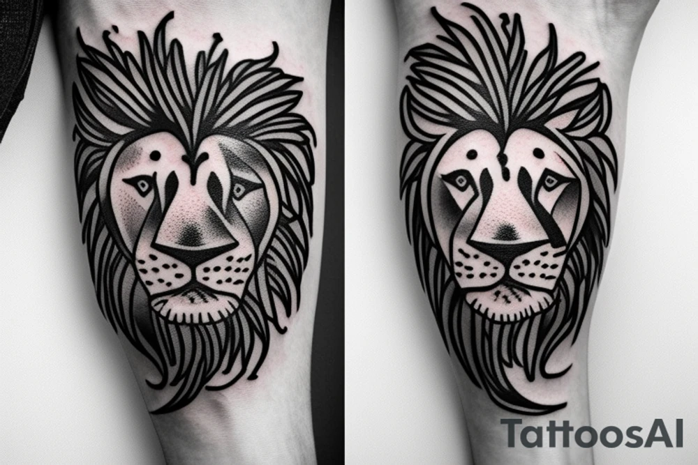 lion face with flowers tattoo idea
