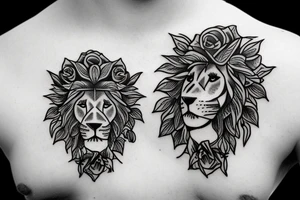 lion head with three roses near bottom tattoo idea
