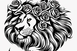 Neo classical 
lion head with three roses near bottom tattoo idea