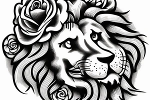 Neo classical 
lion head with three roses near bottom tattoo idea