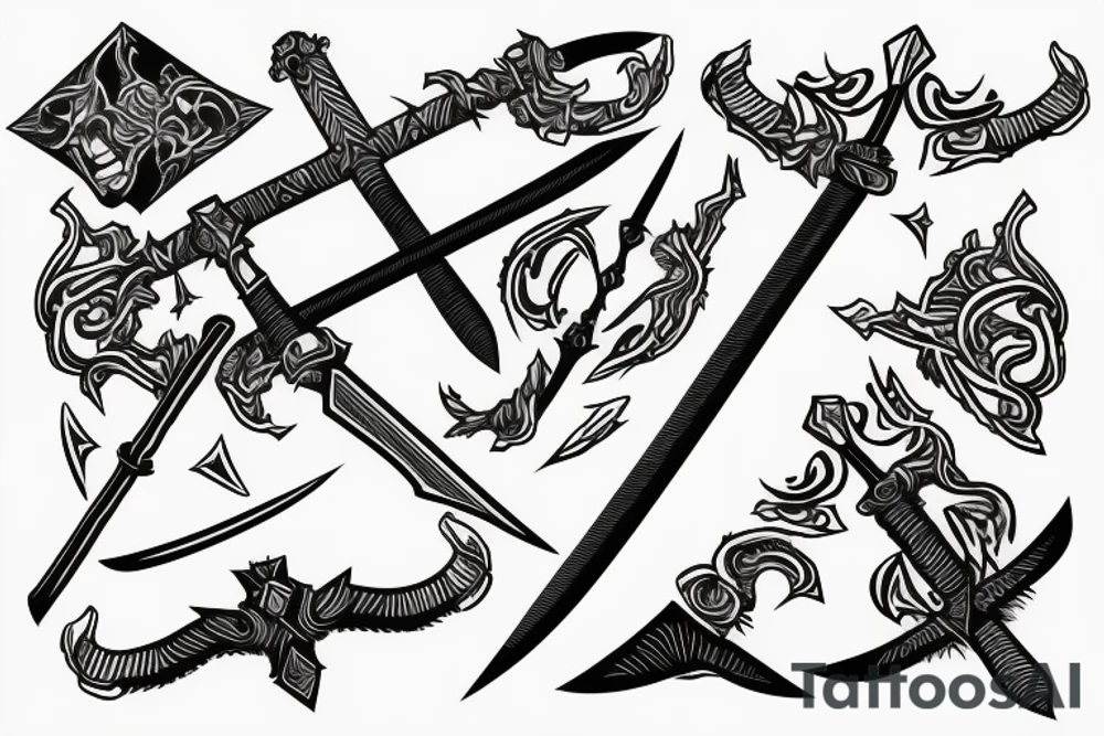 Abstract sword with lines tattoo idea