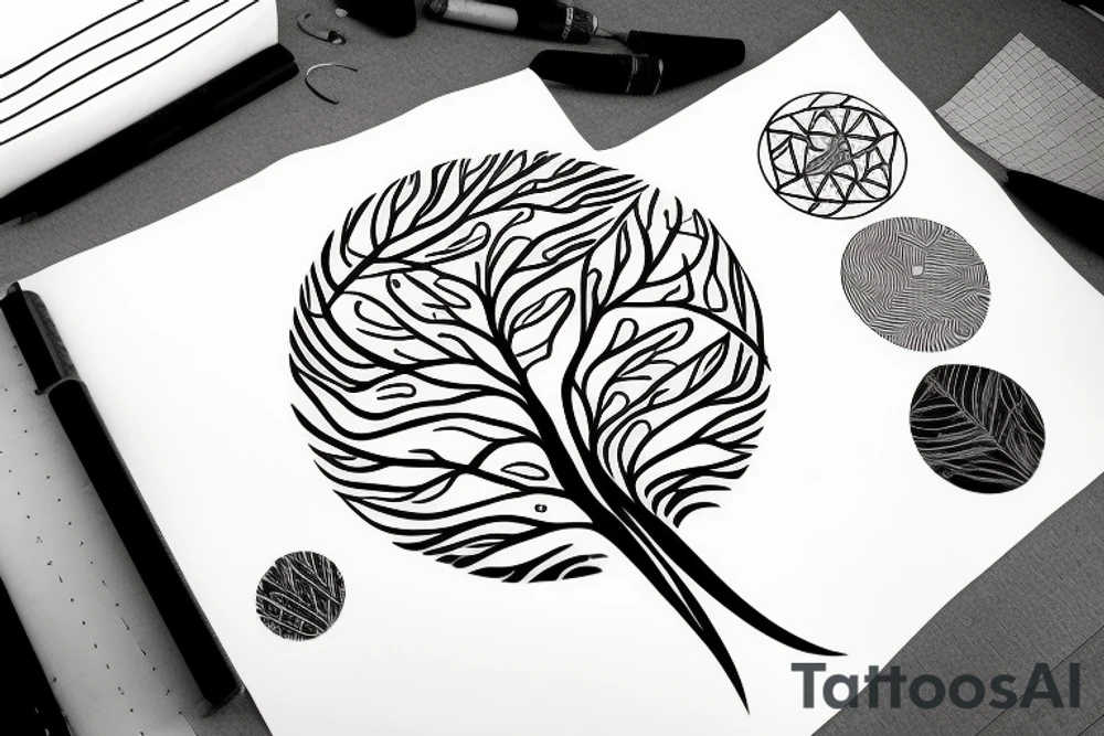 a tree with leaves and roots in a circle tattoo idea