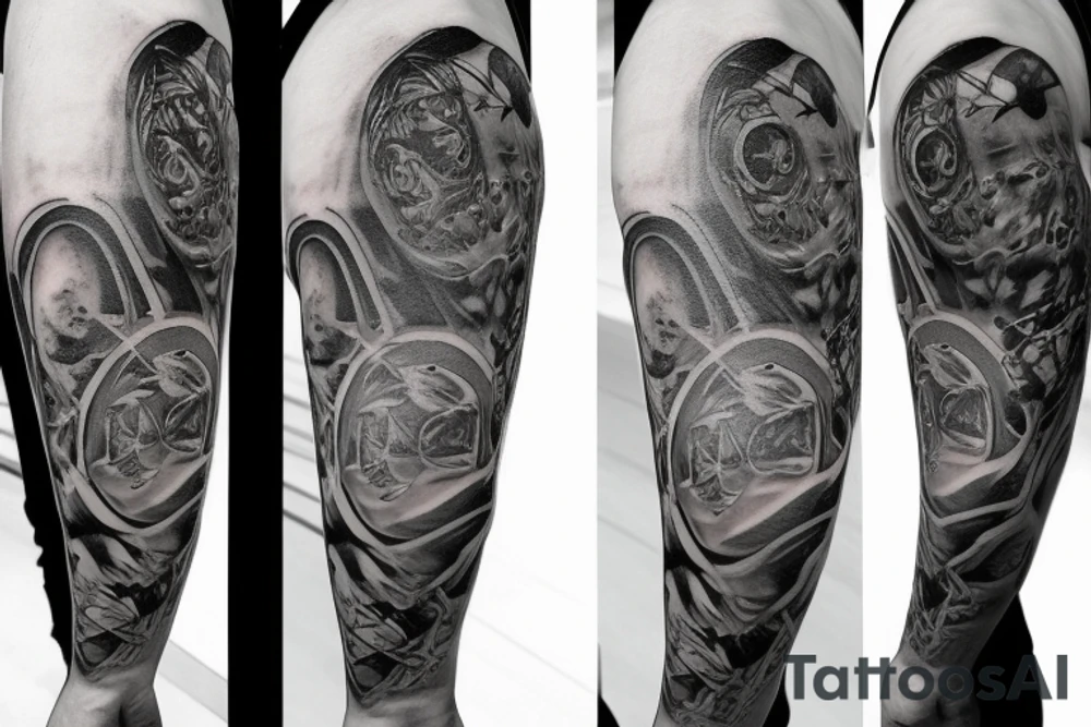 DNA filler realistic with an atom design around it tattoo idea DNA filler realistic with an atom design around it tattoo idea