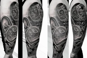 DNA filler realistic with an atom design around it tattoo idea