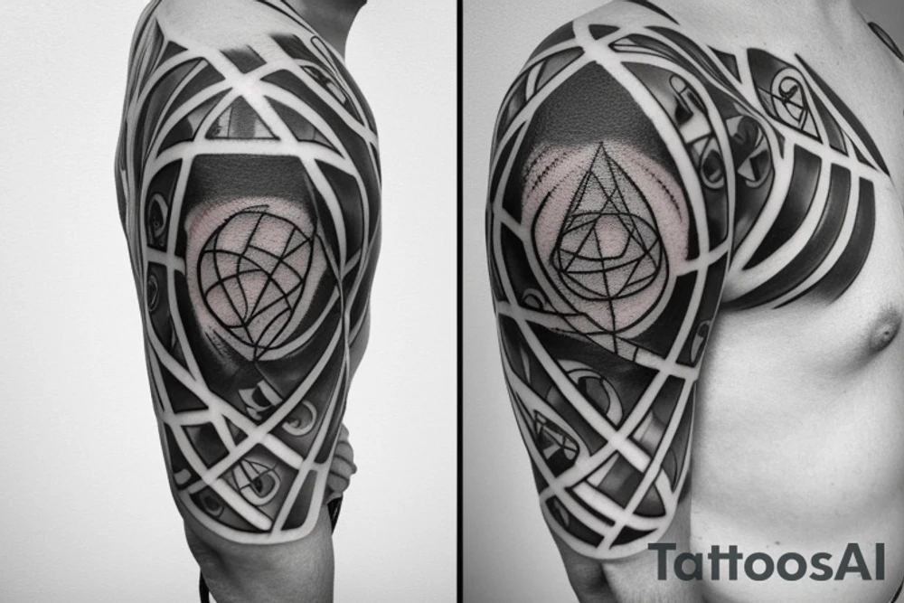DNA filler with an atom design around it tattoo idea