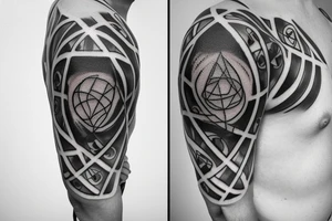 DNA filler with an atom design around it tattoo idea