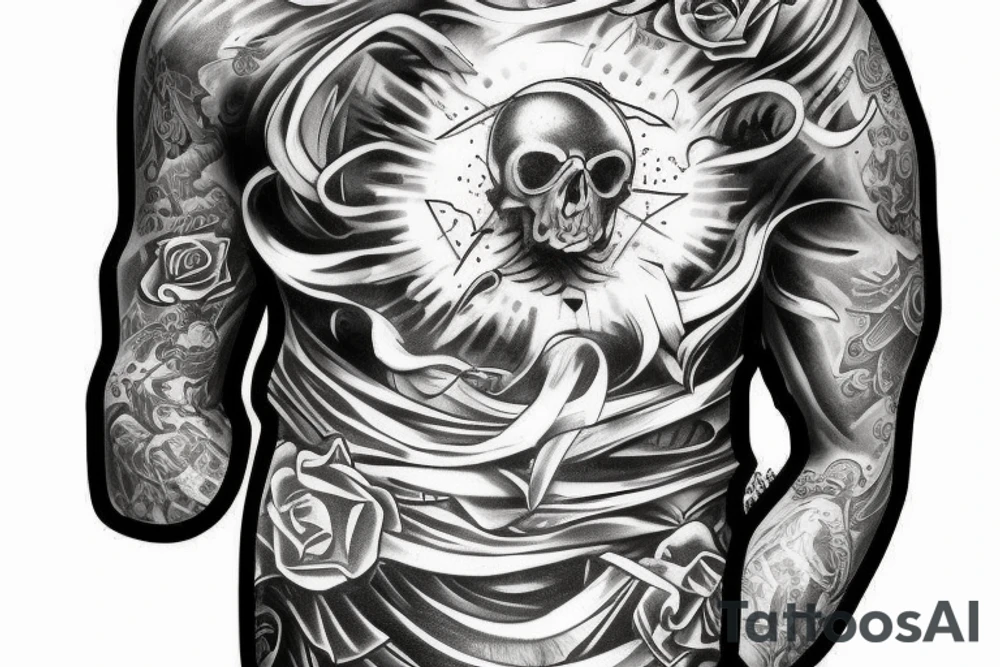 Gangster sleeve sinner saint tattoo idea