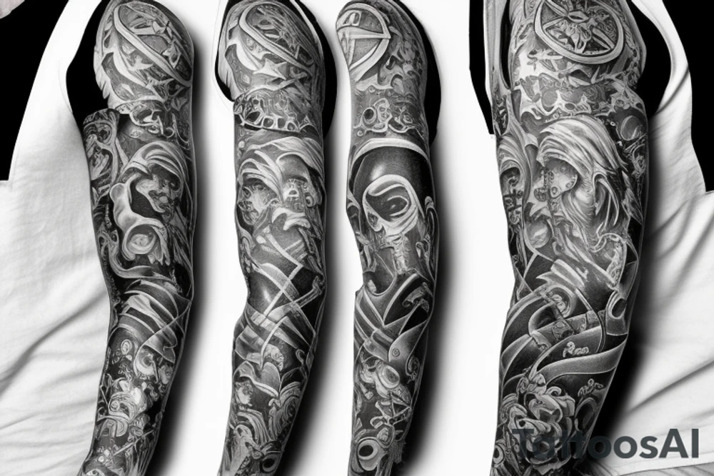 Gangster sleeve sinner saint tattoo idea