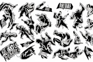 Adrenaline scheme with a man falling without control from on side and from the other falling down tattoo idea