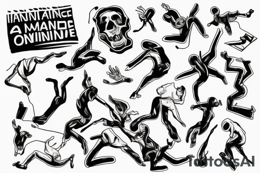 Adrenaline scheme with a man falling without control from on side and from the other falling down tattoo idea