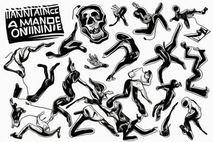 Adrenaline scheme with a man falling without control from on side and from the other falling down tattoo idea