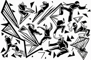 Adrenaline scheme with a man falling withcontrol from on side and from the other falling down tattoo idea