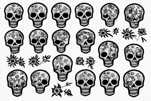 Skeleton in a suit with flowers tattoo idea