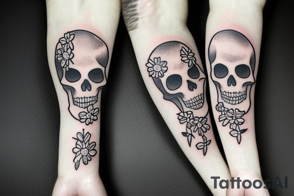 Skeleton in a suit with flowers tattoo idea