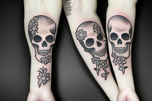Skeleton in a suit with flowers tattoo idea