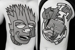 bart simpson, rock and roll, with a letter jacket tattoo idea