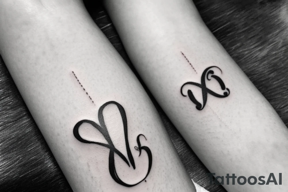 I would like a minimal feminine tattoo with my grandchildren's initials incorporated.  The initials are JP and ML. I like infinity signs tattoo idea