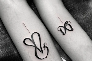 I would like a minimal feminine tattoo with my grandchildren's initials incorporated.  The initials are JP and ML. I like infinity signs tattoo idea