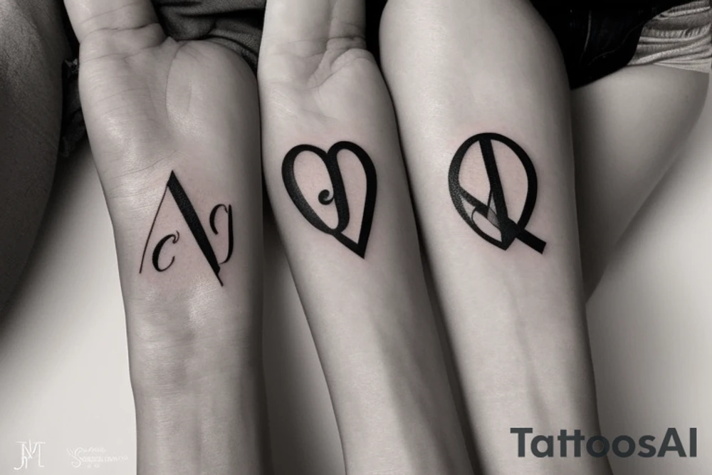 I would like a minimal feminine tattoo with my grandchildren's initials incorporated.  The initials are JP and ML. I like infinity signs tattoo idea