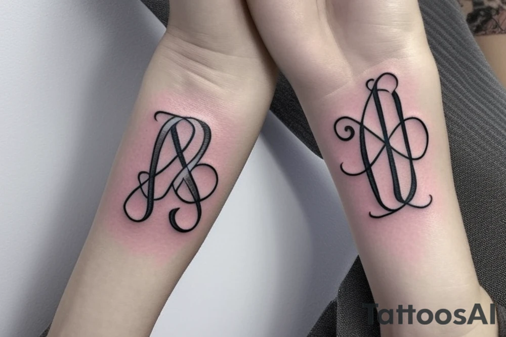I would like a minimal feminine tattoo with my grandchildren's initials incorporated.  The initials are JP and ML. I like infinity signs tattoo idea