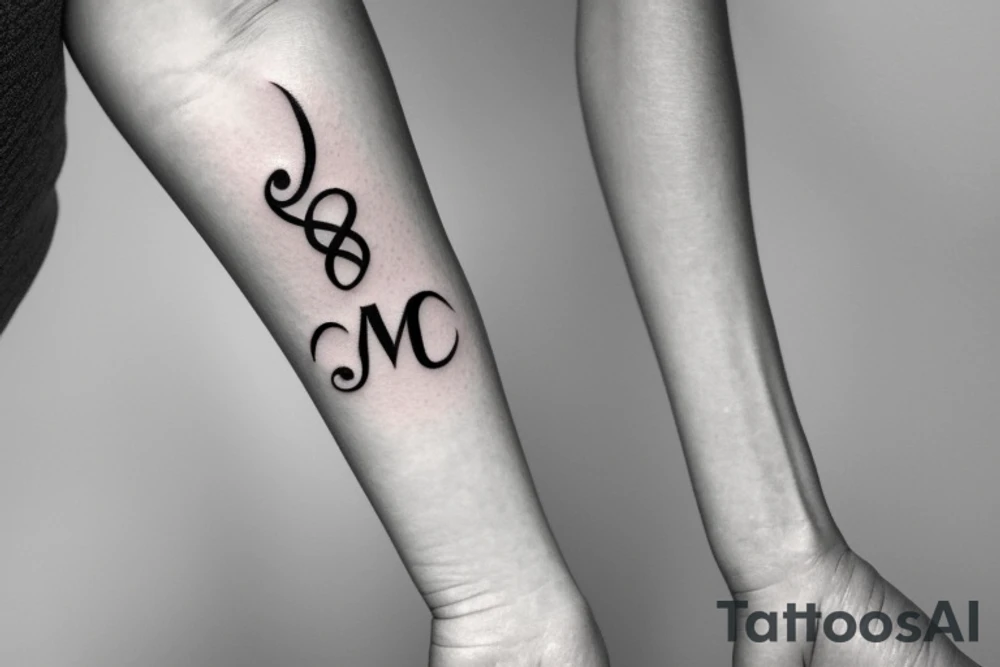 I would like a minimal feminine tattoo with my grandchildren's initials incorporated.  The initials are JP and ML. I like infinity signs tattoo idea