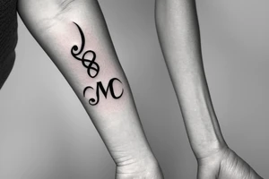 I would like a minimal feminine tattoo with my grandchildren's initials incorporated.  The initials are JP and ML. I like infinity signs tattoo idea
