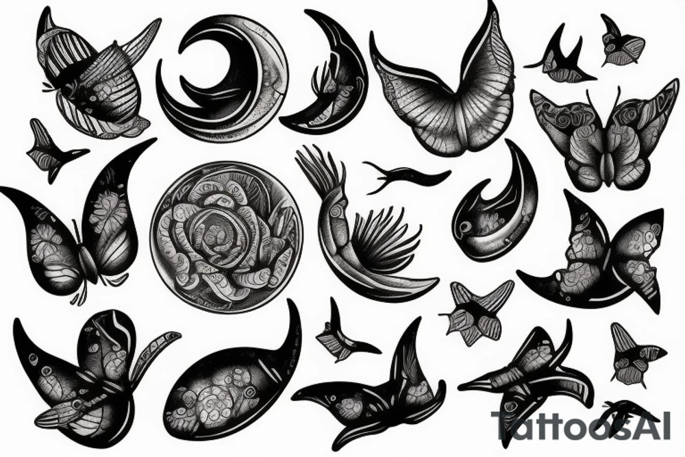 Sea moon butterfly tattoo idea