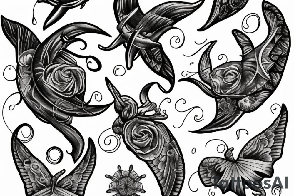 Sea moon butterfly tattoo idea