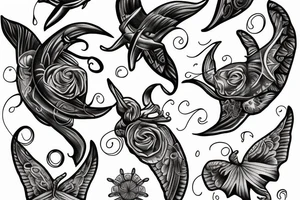 Sea moon butterfly tattoo idea